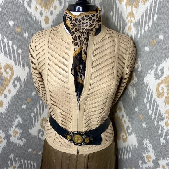Ralph Lauren 2015 Resort Sandstone Beige Chevron Lamb Leather Zip Front Jacket - Picture 5 of 16